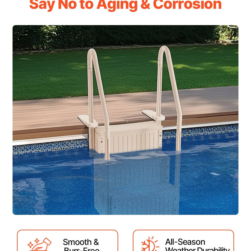 VEVOR baseina kāpnes ar 4 pakāpieniem un dubultām margām, smagas slodzes neslīdoši pakāpieni, maksimālā slodze 181 kg, piemērotas 122–137 cm iebūvētiem un virszemes baseiniem ar jebkura veida segumu, taupe krāsa