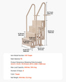 VEVOR baseina kāpnes ar 4 pakāpieniem un dubultām margām, smagas slodzes neslīdoši pakāpieni, maksimālā slodze 181 kg, piemērotas 122–137 cm iebūvētiem un virszemes baseiniem ar jebkura veida segumu, taupe krāsa