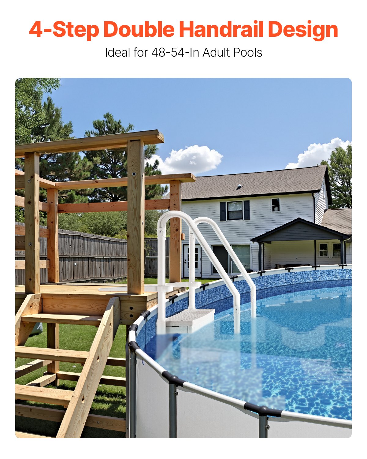 VEVOR Pool Ladder with 4 Steps and Dual Rails, Reinforced Non-Slip Steps, Maximum Load 181.4 kg, Suitable for 122–137 cm Deep In-Ground and Above-Ground Pools with Any Type of Deck Covering, Pearl White