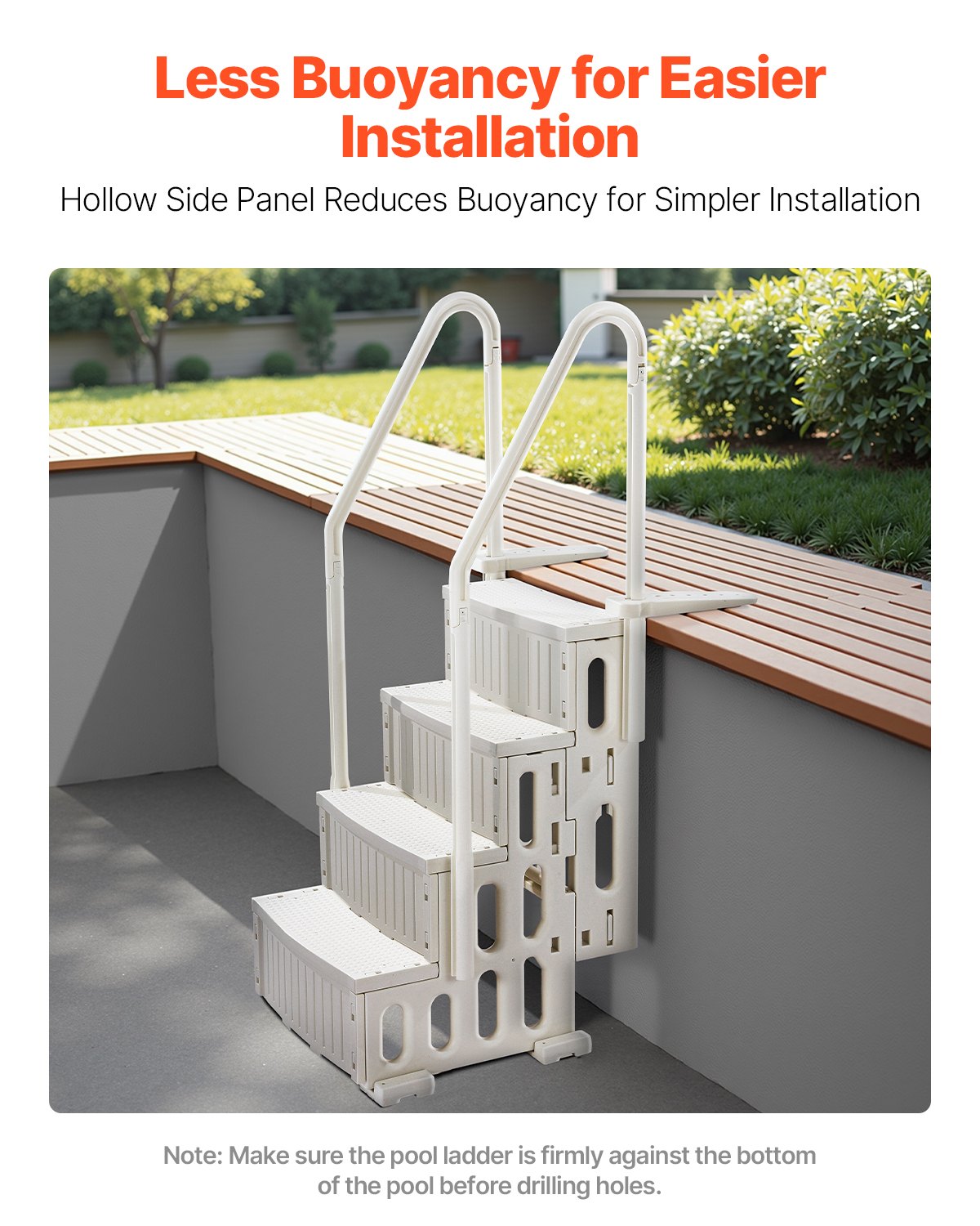 VEVOR Pool Ladder with 4 Steps and Dual Rails, Reinforced Non-Slip Steps, Maximum Load 181.4 kg, Suitable for 122–137 cm Deep In-Ground and Above-Ground Pools with Any Type of Deck Covering, Pearl White