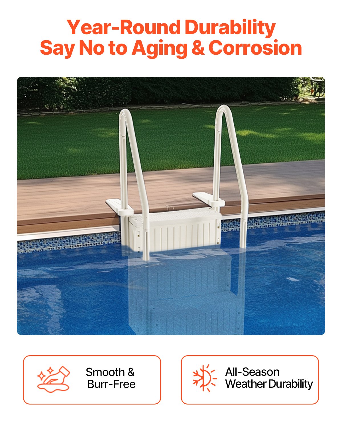 VEVOR Pool Ladder with 4 Steps and Dual Rails, Reinforced Non-Slip Steps, Maximum Load 181.4 kg, Suitable for 122–137 cm Deep In-Ground and Above-Ground Pools with Any Type of Deck Covering, Pearl White