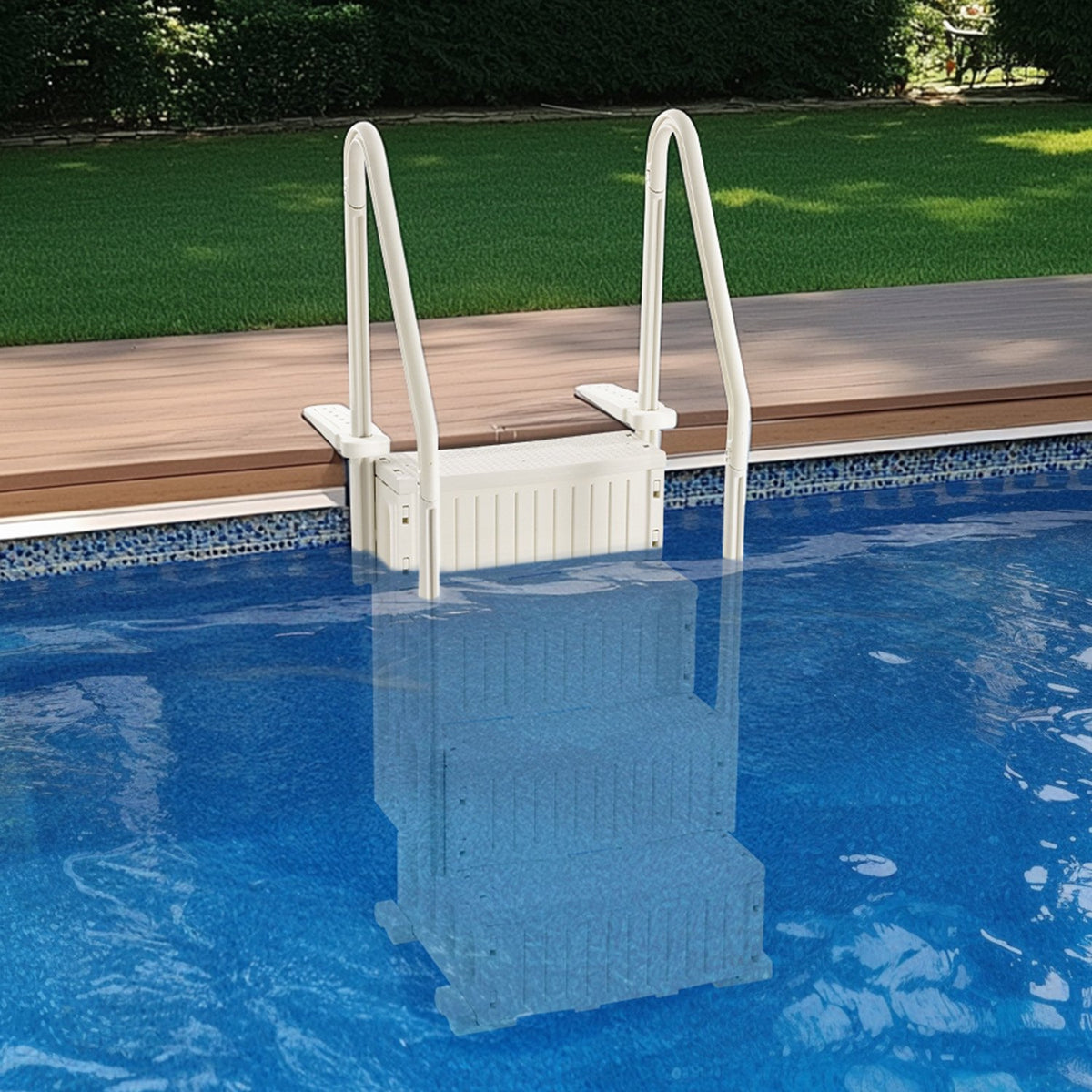 VEVOR Pool Ladder with 4 Steps and Dual Rails, Reinforced Non-Slip Steps, Maximum Load 181.4 kg, Suitable for 122–137 cm Deep In-Ground and Above-Ground Pools with Any Type of Deck Covering, Pearl White