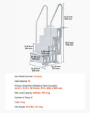 VEVOR baseina kāpnes ar 4 pakāpieniem un dubultām margām, pastiprināti neslīdoši pakāpieni, maksimālā slodze 181 kg, piemērotas 122–137 cm dziļiem iebūvētiem un virszemes baseiniem ar jebkura veida klāja segumu, pelēkā krāsā
