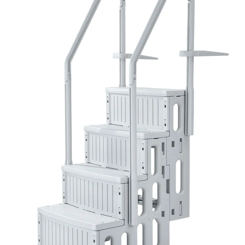 VEVOR baseina kāpnes ar 4 pakāpieniem un dubultām margām, pastiprināti neslīdoši pakāpieni, maksimālā slodze 181 kg, piemērotas 122–137 cm dziļiem iebūvētiem un virszemes baseiniem ar jebkura veida klāja segumu, pelēkā krāsā