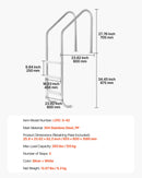 VEVOR peldbaseina kāpnes ar 3 pakāpieniem un dubultiem rokturiem, nerūsējošā tērauda konstrukcija, neslīdoši pastiprināti pakāpieni, kravnesība līdz 120 kg, piemērotas 122–137 cm dziļiem iebūvētiem baseiniem, lietošanai iekštelpās un ārā