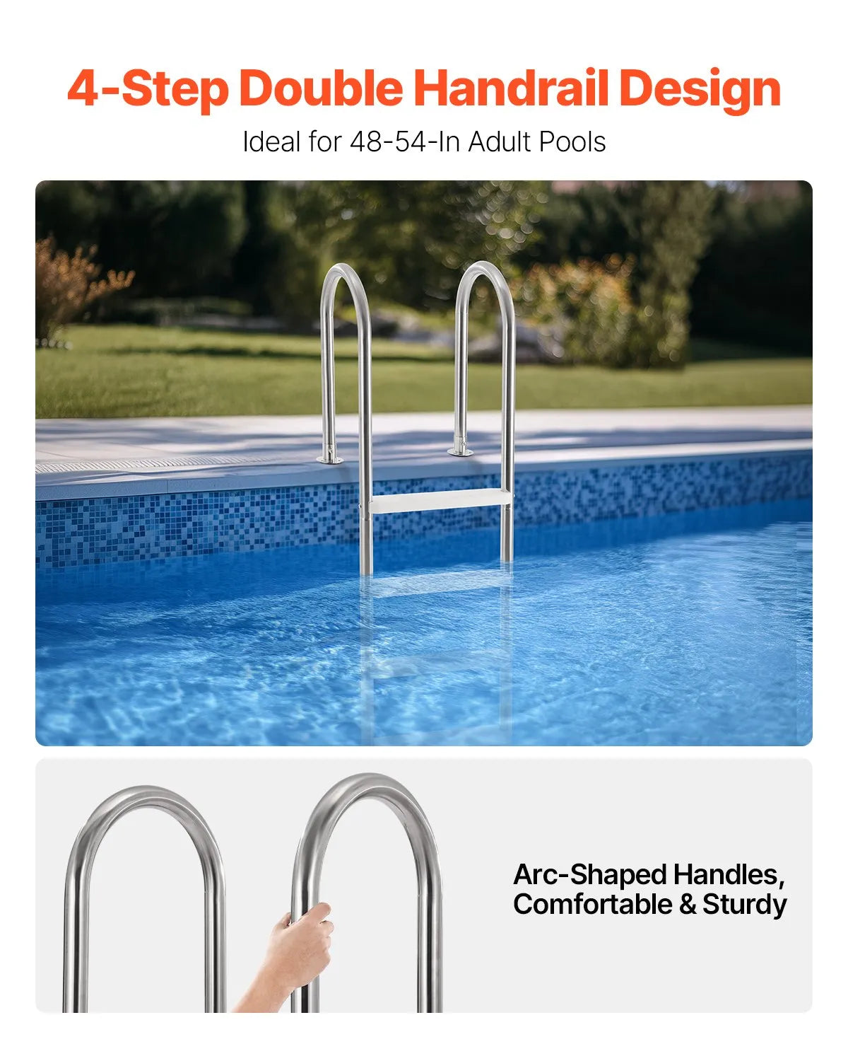 VEVOR Pool Ladder with 4 Steps and Dual Handrails, Non-Slip Reinforced Steps, Stainless Steel Construction, Maximum Load 120 kg, Suitable for 137 cm Deep In-Ground Pools with Removable Deck Pad for Indoor and Outdoor Use