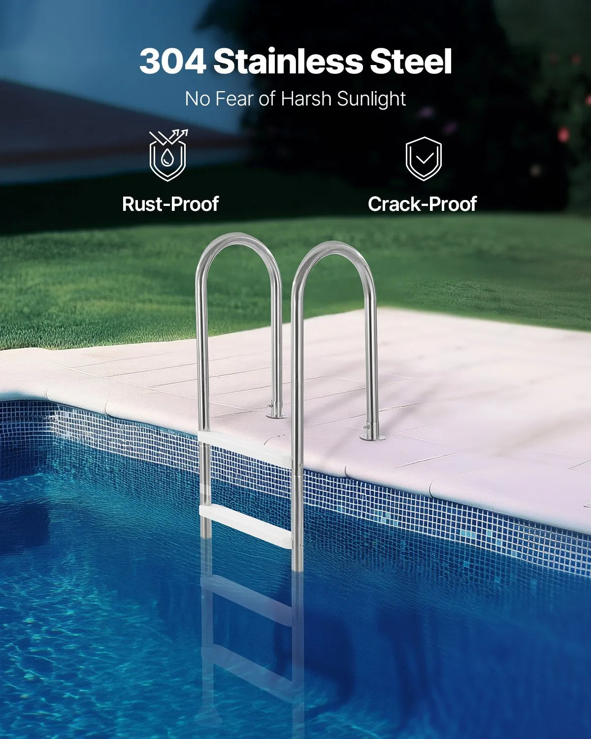 VEVOR Pool Ladder with 4 Steps and Dual Handrails, Non-Slip Reinforced Steps, Stainless Steel Construction, Maximum Load 120 kg, Suitable for 137 cm Deep In-Ground Pools with Removable Deck Pad for Indoor and Outdoor Use