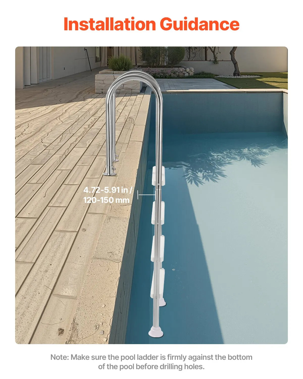VEVOR Pool Ladder with 4 Steps and Dual Handrails, Non-Slip Reinforced Steps, Stainless Steel Construction, Maximum Load 120 kg, Suitable for 137 cm Deep In-Ground Pools with Removable Deck Pad for Indoor and Outdoor Use