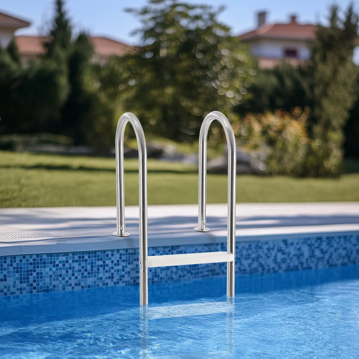 VEVOR Pool Ladder with 4 Steps and Dual Handrails, Non-Slip Reinforced Steps, Stainless Steel Construction, Maximum Load 120 kg, Suitable for 137 cm Deep In-Ground Pools with Removable Deck Pad for Indoor and Outdoor Use