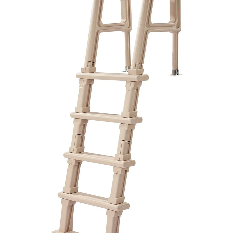 VEVOR baseina kāpnes ar slīpu konstrukciju, 5 pakāpieni un dubultas margas, pastiprināti neslīdoši pakāpieni, maksimālā slodze 136 kg, piemērotas 122–137 cm dziļiem iebūvētiem un virszemes baseiniem ar jebkura veida klāja segumu, taupe krāsa