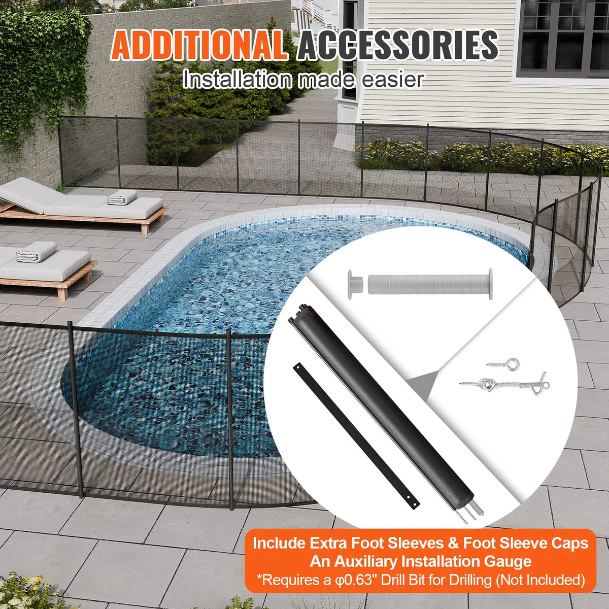 VEVOR Removable Pool Safety Fence 1.21 × 32.91 m, Child Safety Fence for In-Ground Pools, Easy DIY Installation, 340 g/m² Teslin PVC Mesh Fabric, Protection for Children and Pets