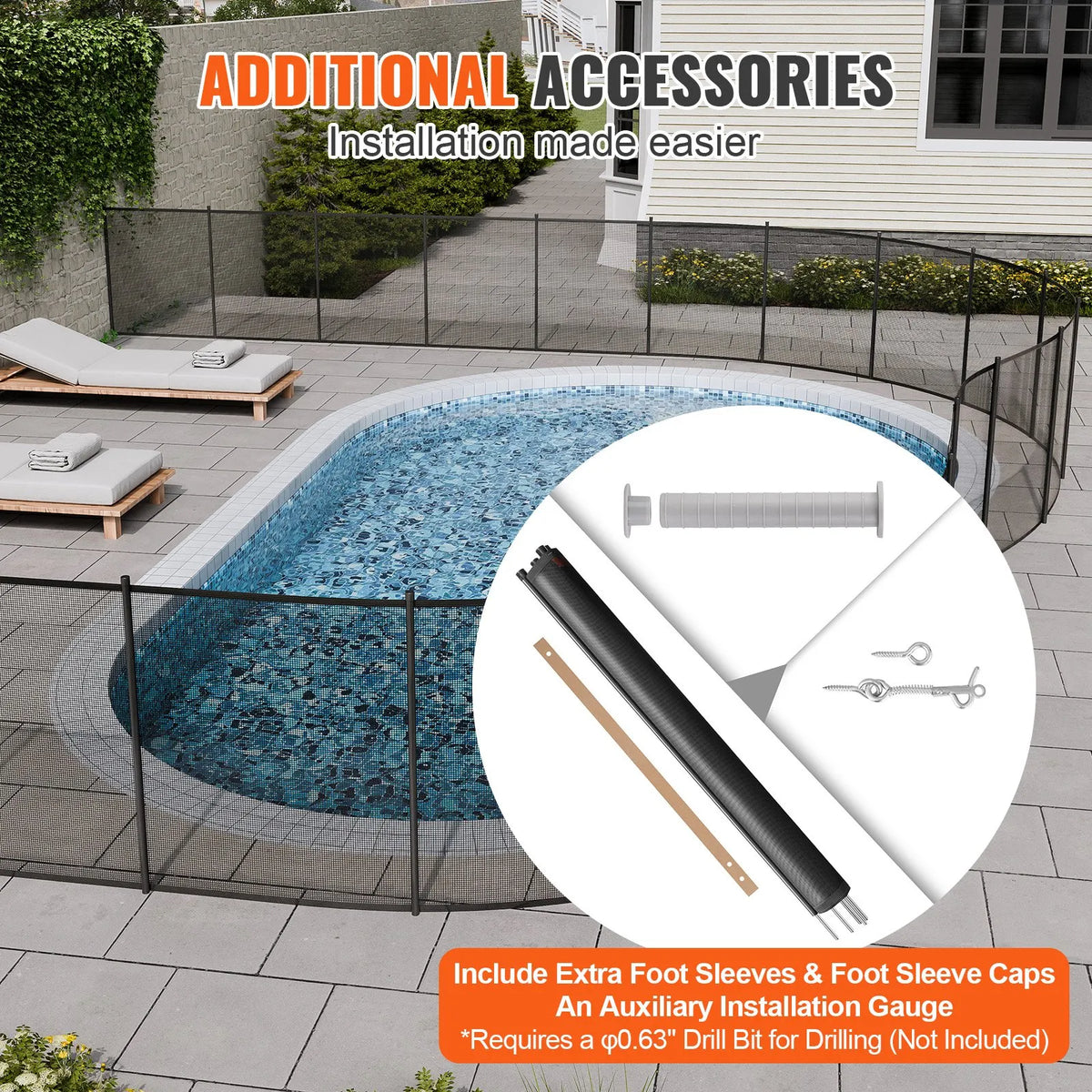 VEVOR Pool Fence 1.2 × 3.7 m, Removable Child Safety Fence for In-Ground Pools, Easy DIY Installation Pool Fence, 340 g/m² Teslin PVC Mesh Material for Child and Pet Protection