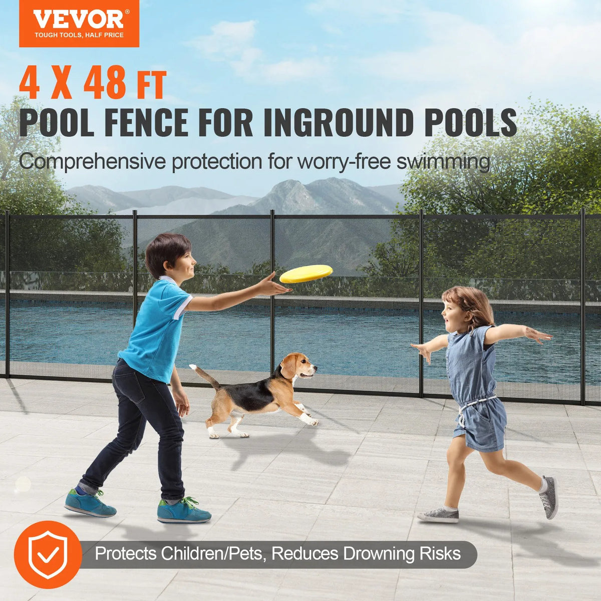 VEVOR Removable Pool Safety Fence 1.2 × 14.6 m, Outdoor Protection Fence for In-Ground Pools