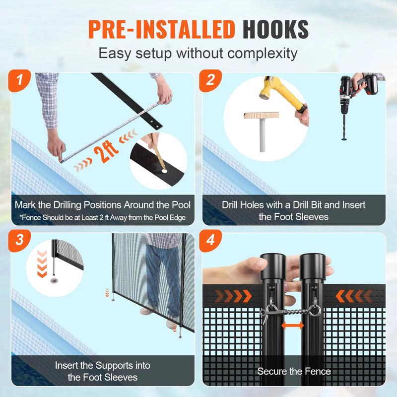 VEVOR noņemams baseina drošības žogs 1,2 × 14,6 m, āra aizsargžogs iebūvētiem baseiniem