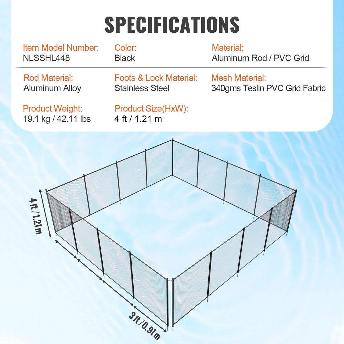 VEVOR Removable Pool Safety Fence 1.2 × 14.6 m, Outdoor Protection Fence for In-Ground Pools