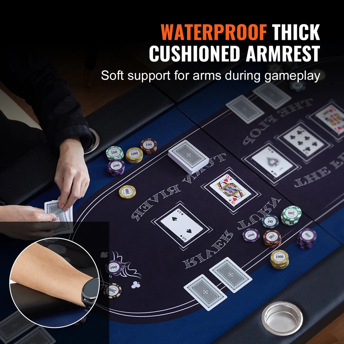 VEVOR salokāms pokera galds 10 spēlētājiem, 2133,6 mm ovāls kazino tipa galds Blackjack un Texas Hold’em ar polsterētām malām un nerūsējošā tērauda glāžu turētājiem, pārnēsājams kāršu spēļu galds - ZEMLETES.LV