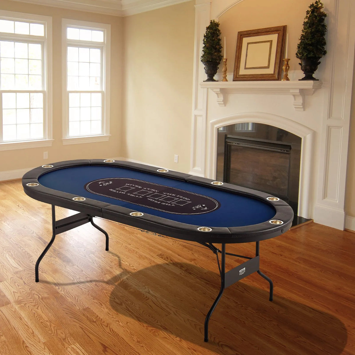 VEVOR salokāms pokera galds 10 spēlētājiem, 2133,6 mm ovāls kazino tipa galds Blackjack un Texas Hold’em ar polsterētām malām un nerūsējošā tērauda glāžu turētājiem, pārnēsājams kāršu spēļu galds - ZEMLETES.LV
