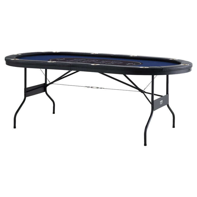 VEVOR salokāms pokera galds 10 spēlētājiem, 2133,6 mm ovāls kazino tipa galds Blackjack un Texas Hold’em ar polsterētām malām un nerūsējošā tērauda glāžu turētājiem, pārnēsājams kāršu spēļu galds - ZEMLETES.LV