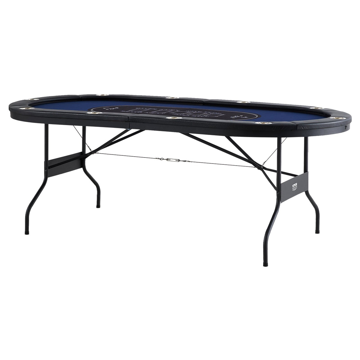 VEVOR salokāms pokera galds 10 spēlētājiem, 2133,6 mm ovāls kazino tipa galds Blackjack un Texas Hold’em ar polsterētām malām un nerūsējošā tērauda glāžu turētājiem, pārnēsājams kāršu spēļu galds - ZEMLETES.LV