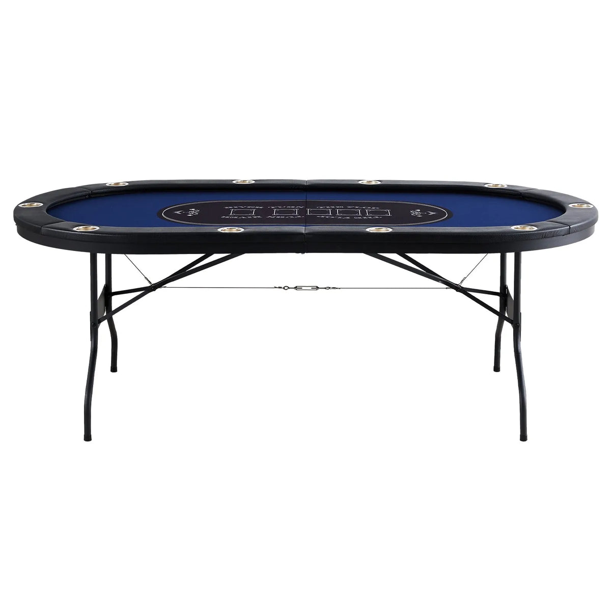 VEVOR salokāms pokera galds 10 spēlētājiem, 2133,6 mm ovāls kazino tipa galds Blackjack un Texas Hold’em ar polsterētām malām un nerūsējošā tērauda glāžu turētājiem, pārnēsājams kāršu spēļu galds - ZEMLETES.LV