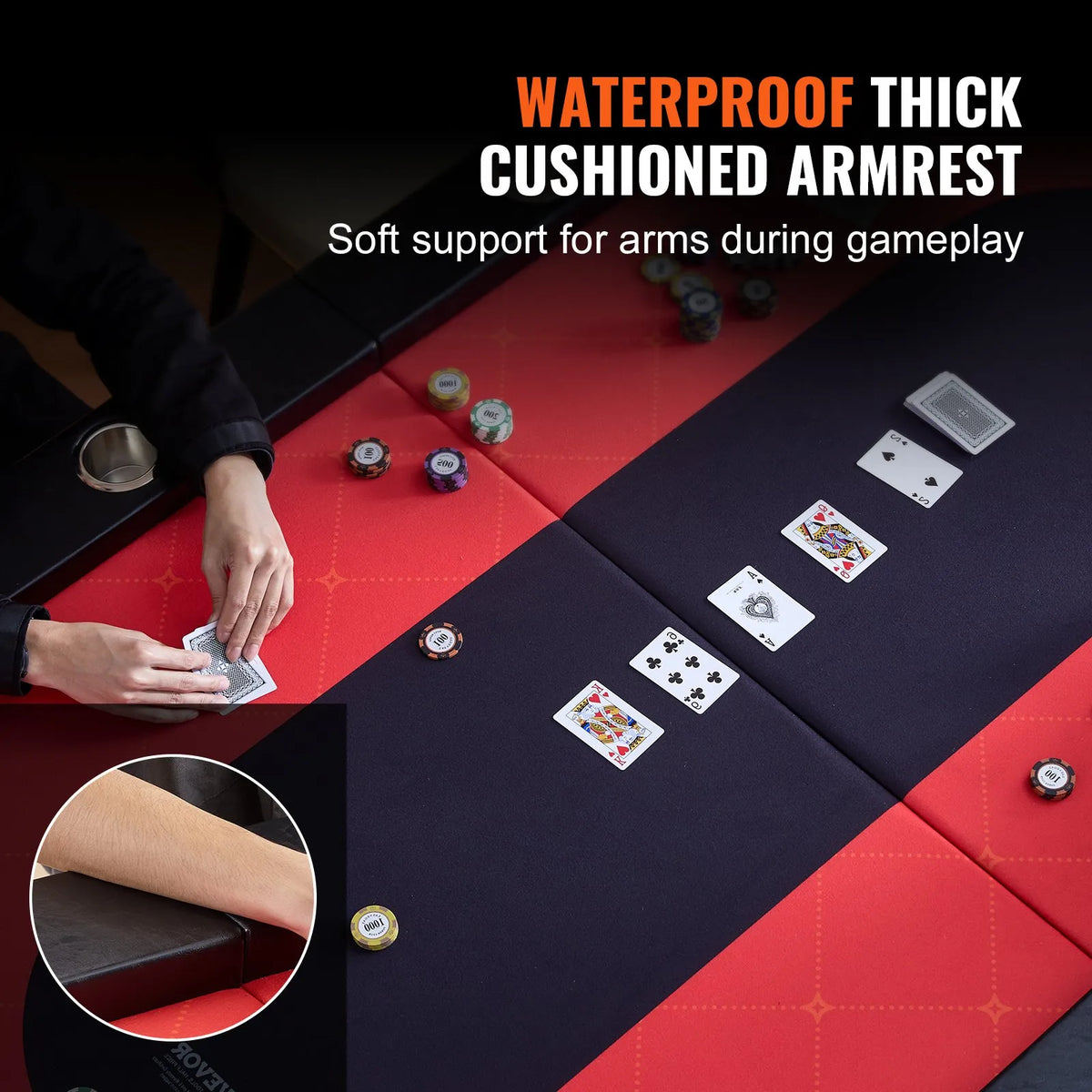 VEVOR salokāms pokera galds 10 spēlētājiem, 2286 mm ovāls kazino tipa galds Blackjack un Texas Hold’em ar polsterētām malām un nerūsējošā tērauda glāžu turētājiem, pārnēsājams kāršu spēļu galds - ZEMLETES.LV