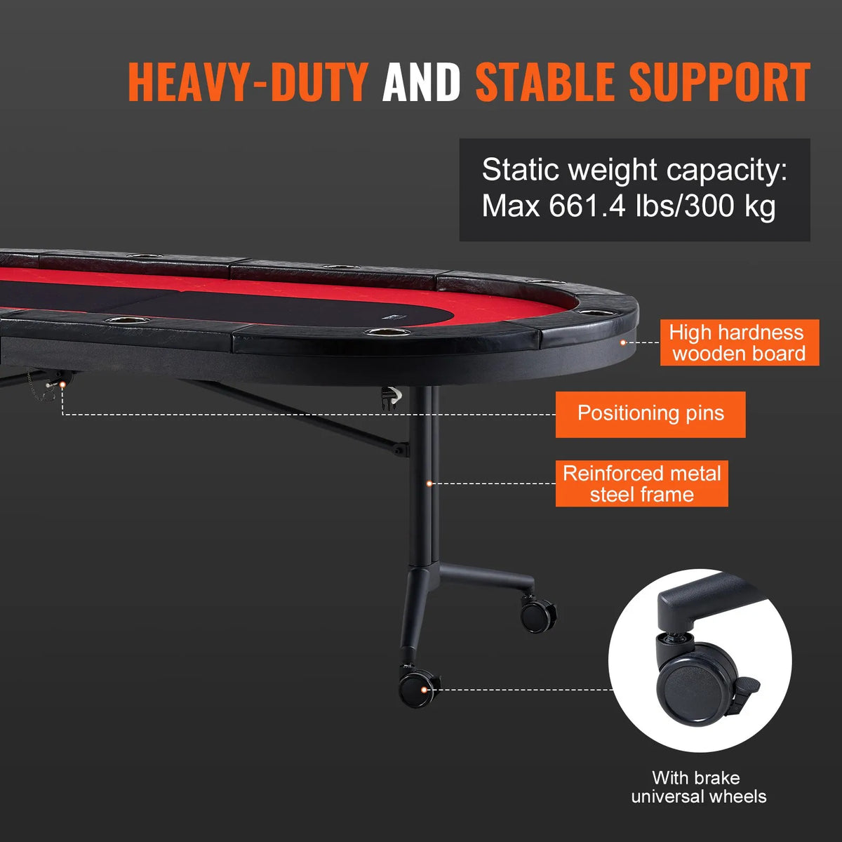 VEVOR salokāms pokera galds 10 spēlētājiem, 2286 mm ovāls kazino tipa galds Blackjack un Texas Hold’em ar polsterētām malām un nerūsējošā tērauda glāžu turētājiem, pārnēsājams kāršu spēļu galds - ZEMLETES.LV
