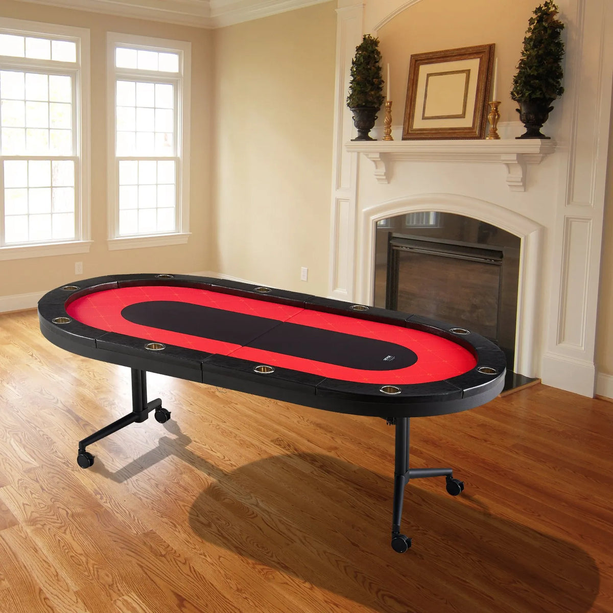 VEVOR salokāms pokera galds 10 spēlētājiem, 2286 mm ovāls kazino tipa galds Blackjack un Texas Hold’em ar polsterētām malām un nerūsējošā tērauda glāžu turētājiem, pārnēsājams kāršu spēļu galds - ZEMLETES.LV