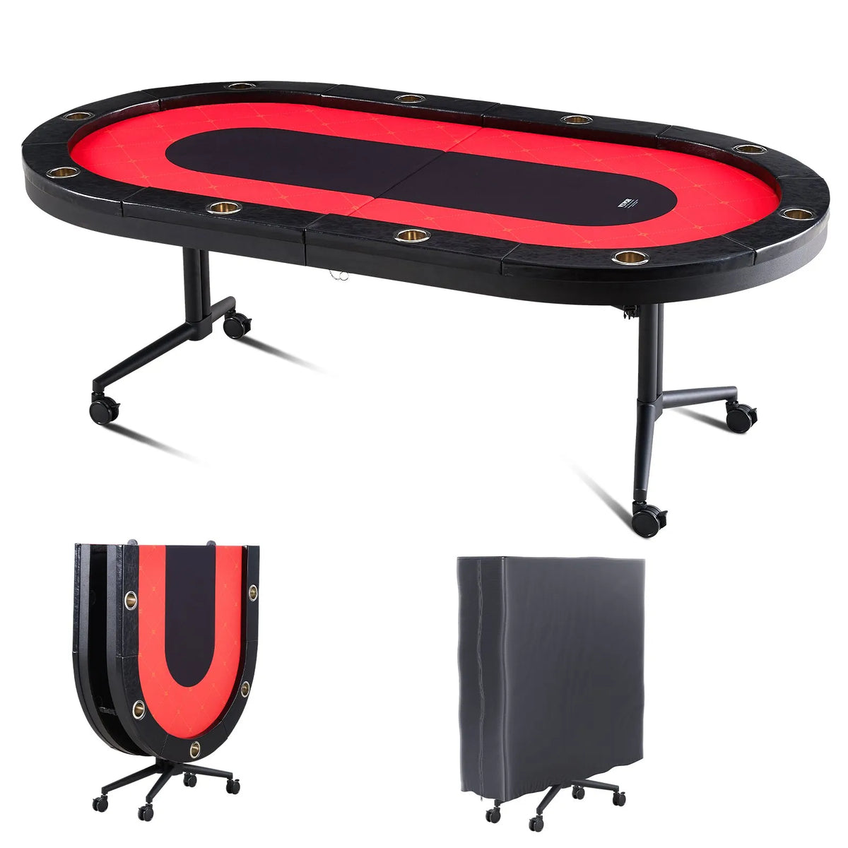 VEVOR salokāms pokera galds 10 spēlētājiem, 2286 mm ovāls kazino tipa galds Blackjack un Texas Hold’em ar polsterētām malām un nerūsējošā tērauda glāžu turētājiem, pārnēsājams kāršu spēļu galds - ZEMLETES.LV