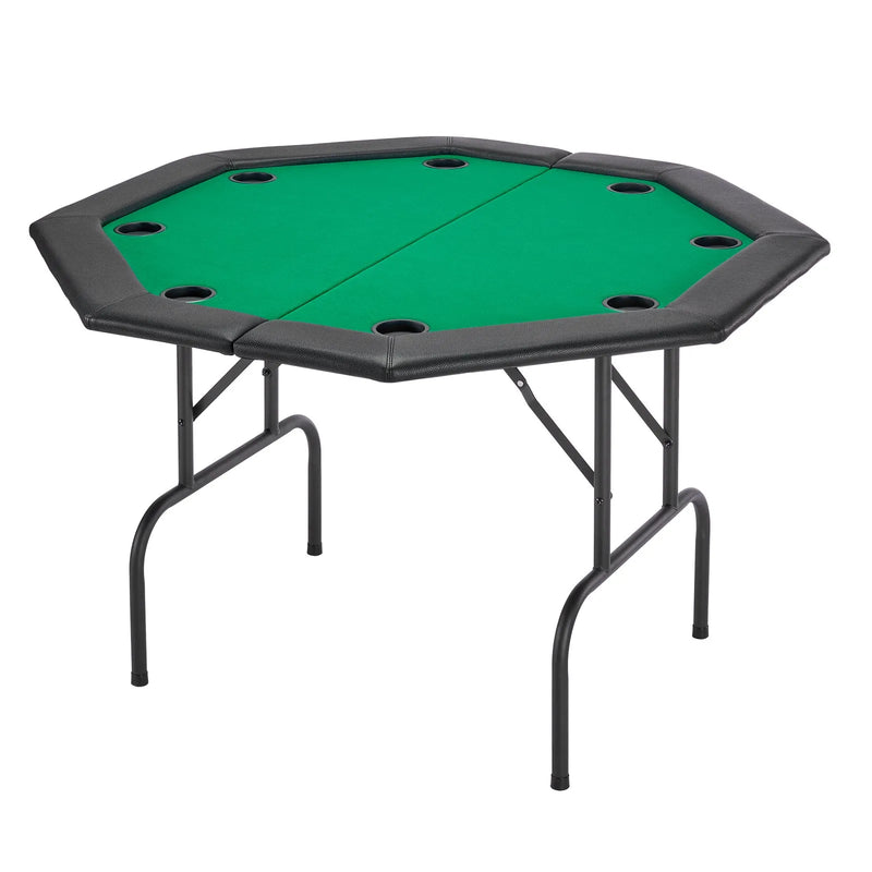 VEVOR salokāms pokera galds 8 spēlētājiem, 1220 mm kazino tipa atpūtas galds ar polsterētām malām un glāžu turētājiem, astoņstūra pārnēsājams spēļu galds ar filca pārklājumu un metāla kājām, piemērots Texas Hold’em un Blackjack spēlei - ZEMLETES.LV