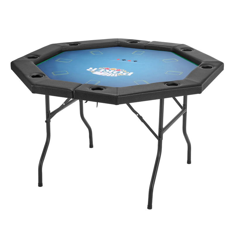 VEVOR salokāms pokera galds 8 spēlētājiem, 1220 mm kazino tipa atpūtas galds ar polsterētām malām un glāžu turētājiem, astoņstūra pārnēsājams spēļu galds ar filca pārklājumu un metāla kājām, piemērots Texas Hold’em un Blackjack spēlei - ZEMLETES.LV