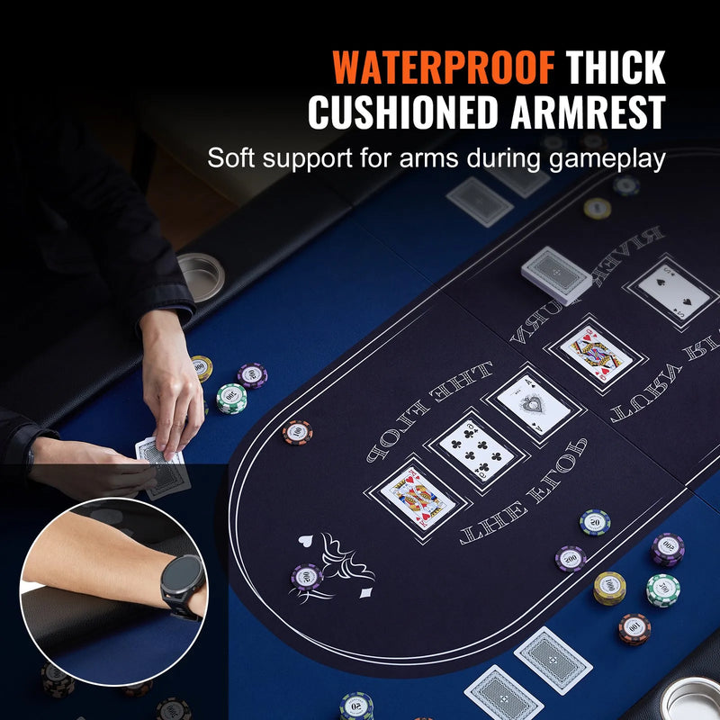 VEVOR salokāms pokera galds 8 spēlētājiem, 1830 mm ovāls kazino tipa galds Blackjack un Texas Hold’em ar polsterētām malām un nerūsējošā tērauda glāžu turētājiem, pārnēsājams kāršu spēļu galds - ZEMLETES.LV
