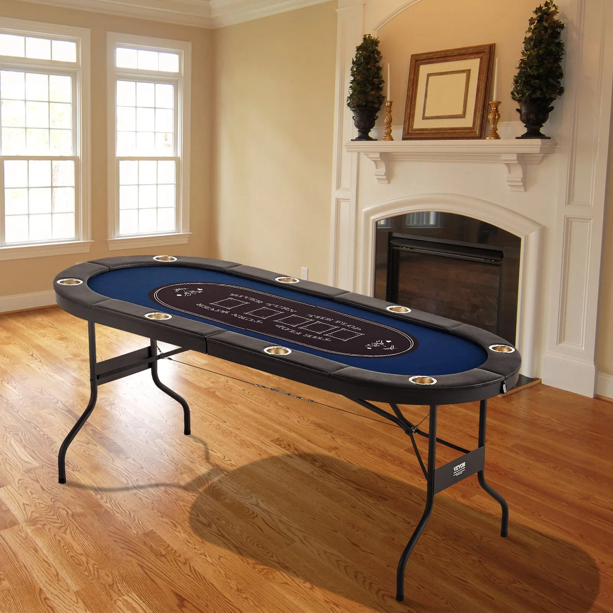 VEVOR salokāms pokera galds 8 spēlētājiem, 1830 mm ovāls kazino tipa galds Blackjack un Texas Hold’em ar polsterētām malām un nerūsējošā tērauda glāžu turētājiem, pārnēsājams kāršu spēļu galds - ZEMLETES.LV
