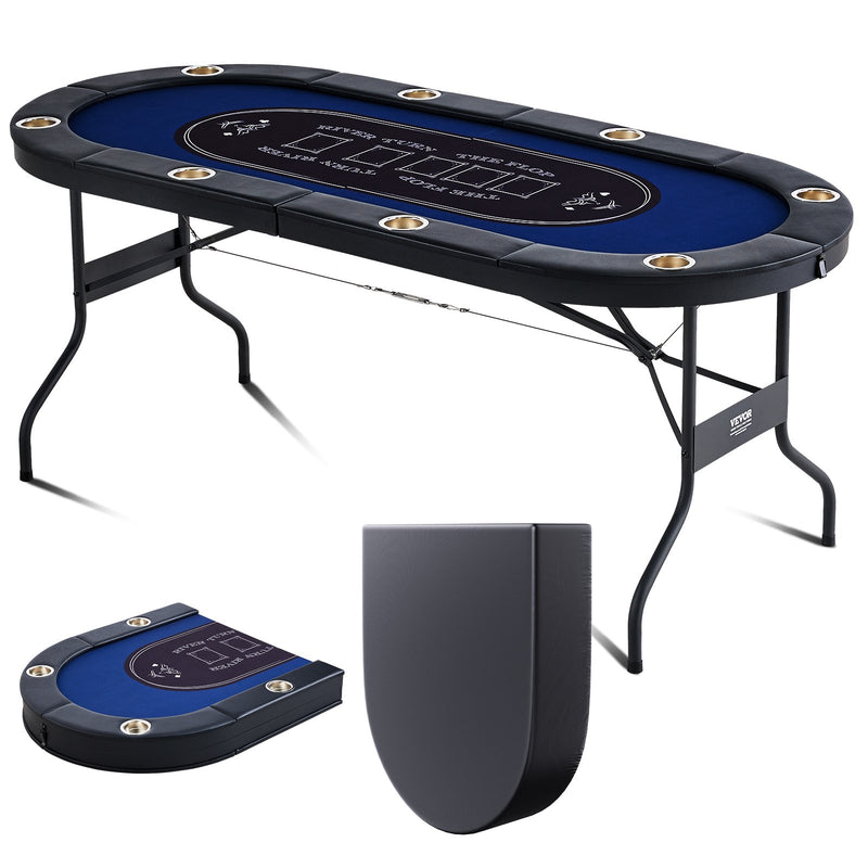 VEVOR salokāms pokera galds 8 spēlētājiem, 1830 mm ovāls kazino tipa galds Blackjack un Texas Hold’em ar polsterētām malām un nerūsējošā tērauda glāžu turētājiem, pārnēsājams kāršu spēļu galds - ZEMLETES.LV