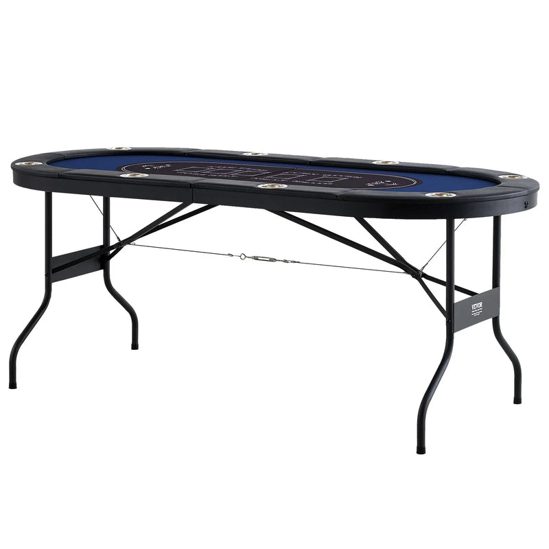 VEVOR salokāms pokera galds 8 spēlētājiem, 1830 mm ovāls kazino tipa galds Blackjack un Texas Hold’em ar polsterētām malām un nerūsējošā tērauda glāžu turētājiem, pārnēsājams kāršu spēļu galds - ZEMLETES.LV