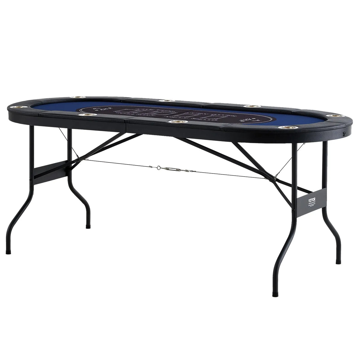 VEVOR salokāms pokera galds 8 spēlētājiem, 1830 mm ovāls kazino tipa galds Blackjack un Texas Hold’em ar polsterētām malām un nerūsējošā tērauda glāžu turētājiem, pārnēsājams kāršu spēļu galds - ZEMLETES.LV