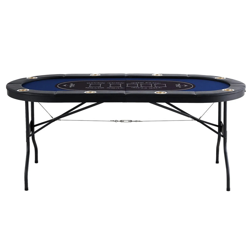 VEVOR salokāms pokera galds 8 spēlētājiem, 1830 mm ovāls kazino tipa galds Blackjack un Texas Hold’em ar polsterētām malām un nerūsējošā tērauda glāžu turētājiem, pārnēsājams kāršu spēļu galds - ZEMLETES.LV