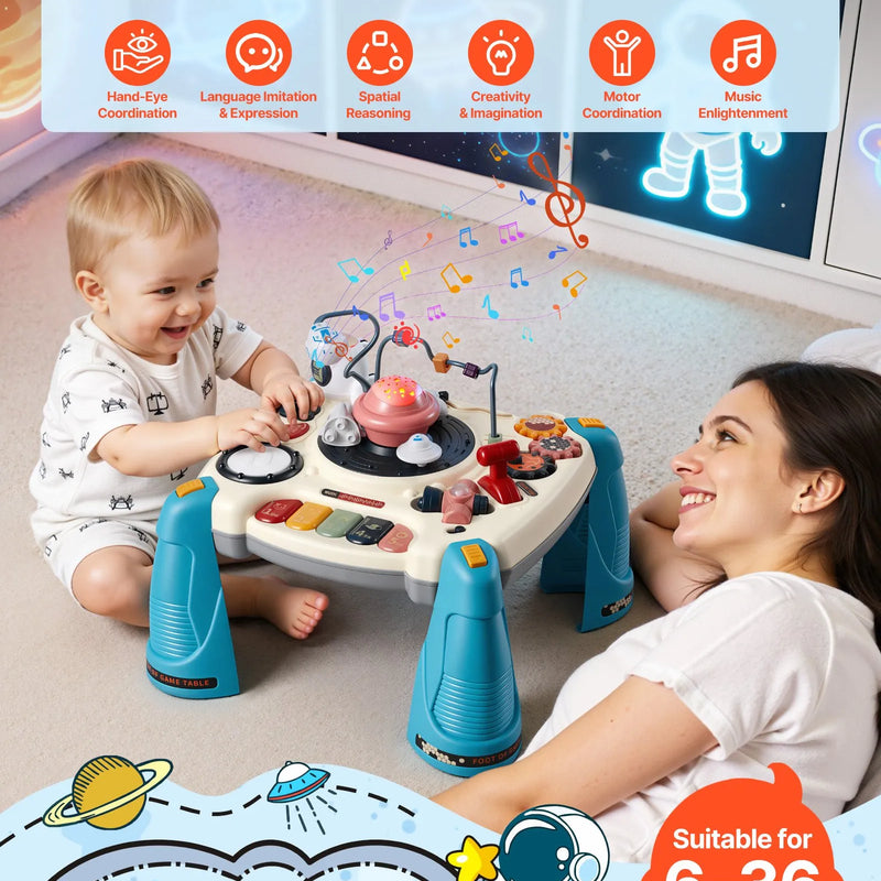 VEVOR Bērnu kosmosa tematikas muzikālais aktivitāšu galds ar zvaigžņu projektoru un vairāk nekā 60 skaņām, mācību rotaļu galds bērniem no 6 mēnešiem, piemērots 1–3 gadiem