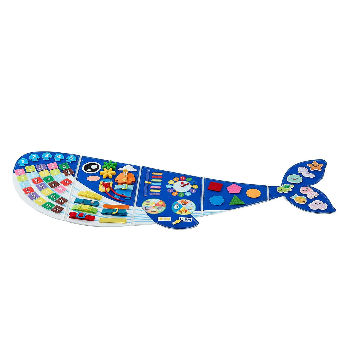 VEVOR Montessori Activity Board 12 in 1, Foldable Felt Roll with Numbers, Letters and Clock