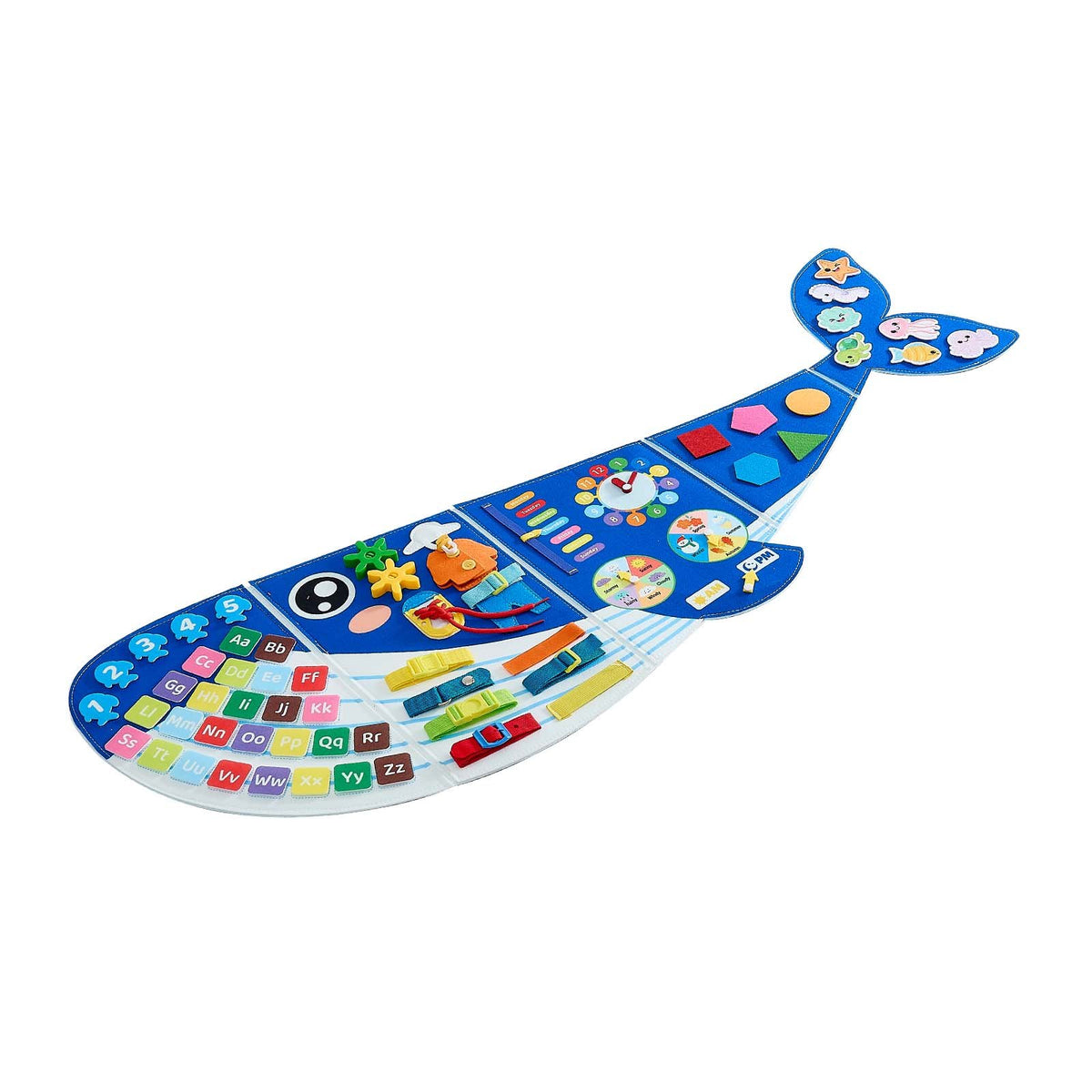 VEVOR Montessori Activity Board 12 in 1, Foldable Felt Roll with Numbers, Letters and Clock