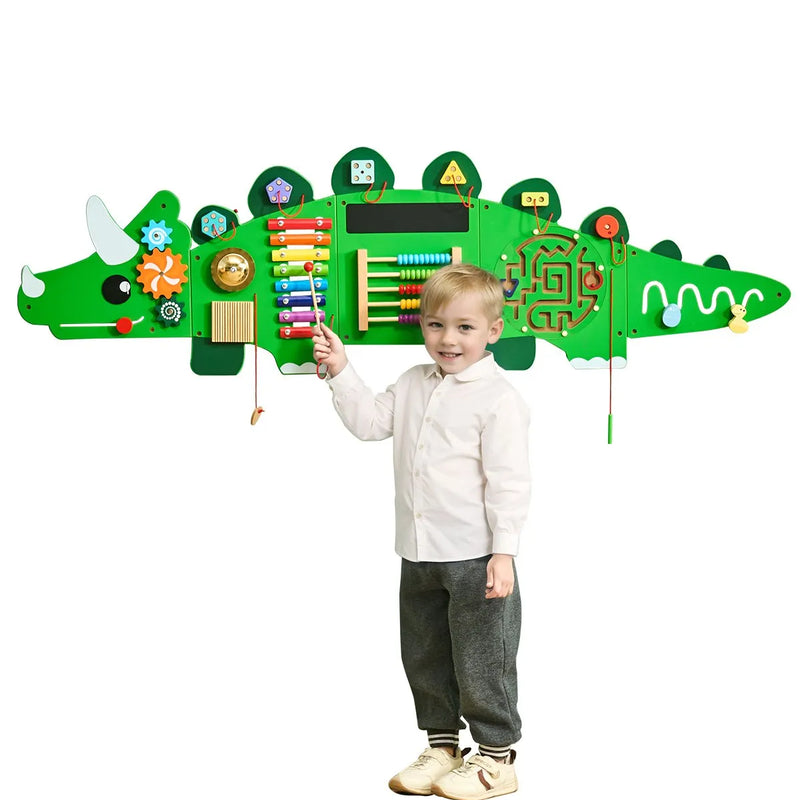 VEVOR Bērnu aktivitāšu sienas panelis “Dinosaur” ar 11 aktivitātēm, Montessori sensorā siena bērniem 3–12 gadiem, mācību aktivitāšu centrs rotaļu istabai, bērnudārzam un klasei