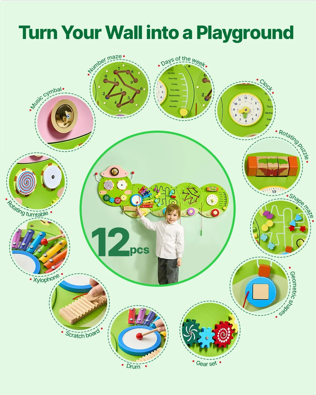 VEVOR Montessori Sensory Wall Panel Set with 12 Activities, 3–12 Years