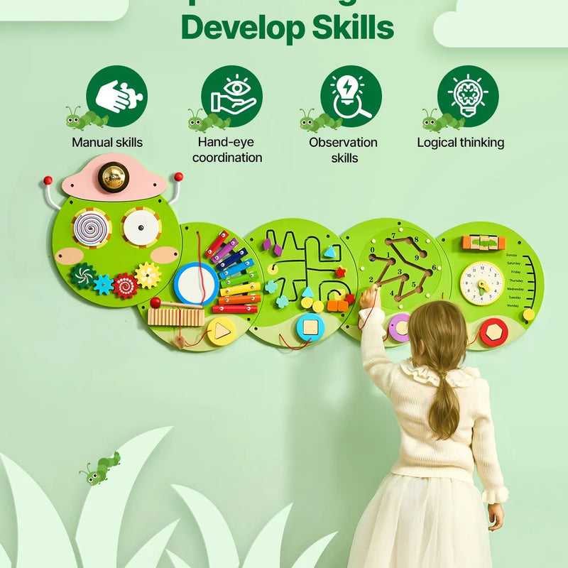 VEVOR Montessori sensoro aktivitāšu sienas paneļu komplekts, 12 aktivitātes, interaktīvs mācību centrs bērniem no 3 līdz 12 gadiem, piemērots rotaļu istabai, bērnistabai un klasei