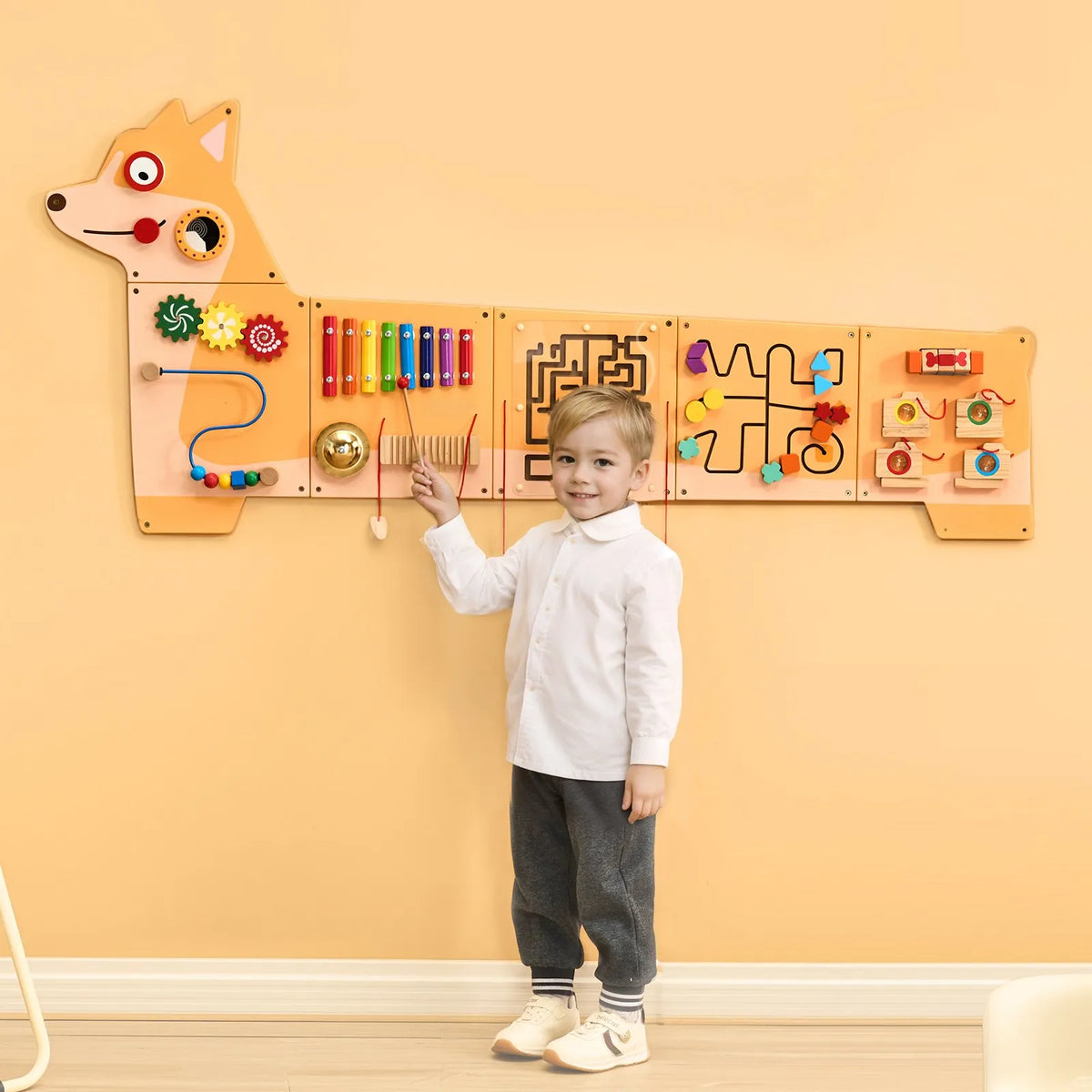 VEVOR Bērnu aktivitāšu sienas panelis “Puppy” ar 12 aktivitātēm, Montessori sensorā siena bērniem 3–12 gadiem, mācību aktivitāšu centrs rotaļu istabai, bērnudārzam un klasei - ZEMLETES.LV