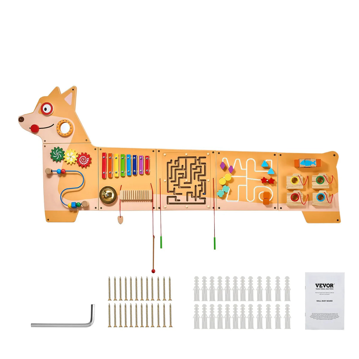 VEVOR Bērnu aktivitāšu sienas panelis “Puppy” ar 12 aktivitātēm, Montessori sensorā siena bērniem 3–12 gadiem, mācību aktivitāšu centrs rotaļu istabai, bērnudārzam un klasei - ZEMLETES.LV