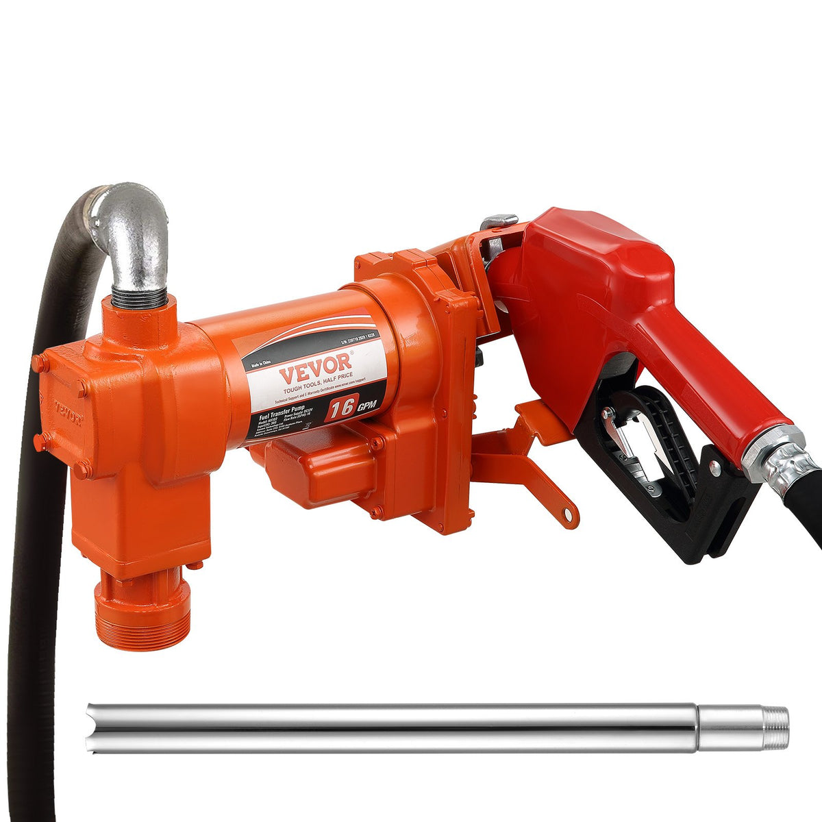 VEVOR degvielas pārsūknēšanas sūknis 12 V DC 60 l/min 0,19 kW ar automātisko pistoli, izplūdes šļūteni un iesūkšanas cauruli benzīnam, dīzeļdegvielai, petrolejai, etanola un metanola maisījumiem un biodīzeļdegvielai - ZEMLETES.LV