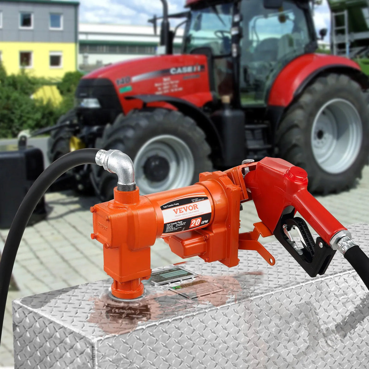 VEVOR degvielas pārsūknēšanas sūknis, 12 V DC, 75,7 l/min, ar automātisku uzgalīti, izplūdes šļūteni un sūkšanas cauruli, degvielas, dīzeļdegvielas, –kerezeņa, etanola, metanola maisījumiem un biodīzeļdegvielai - ZEMLETES.LV