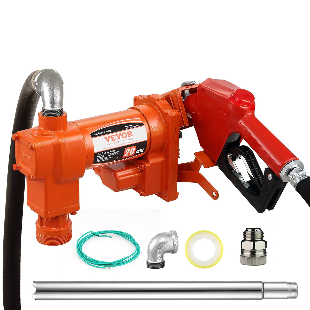VEVOR degvielas pārsūknēšanas sūknis, 12 V DC, 75,7 l/min, ar automātisku uzgalīti, izplūdes šļūteni un sūkšanas cauruli, degvielas, dīzeļdegvielas, –kerezeņa, etanola, metanola maisījumiem un biodīzeļdegvielai - ZEMLETES.LV