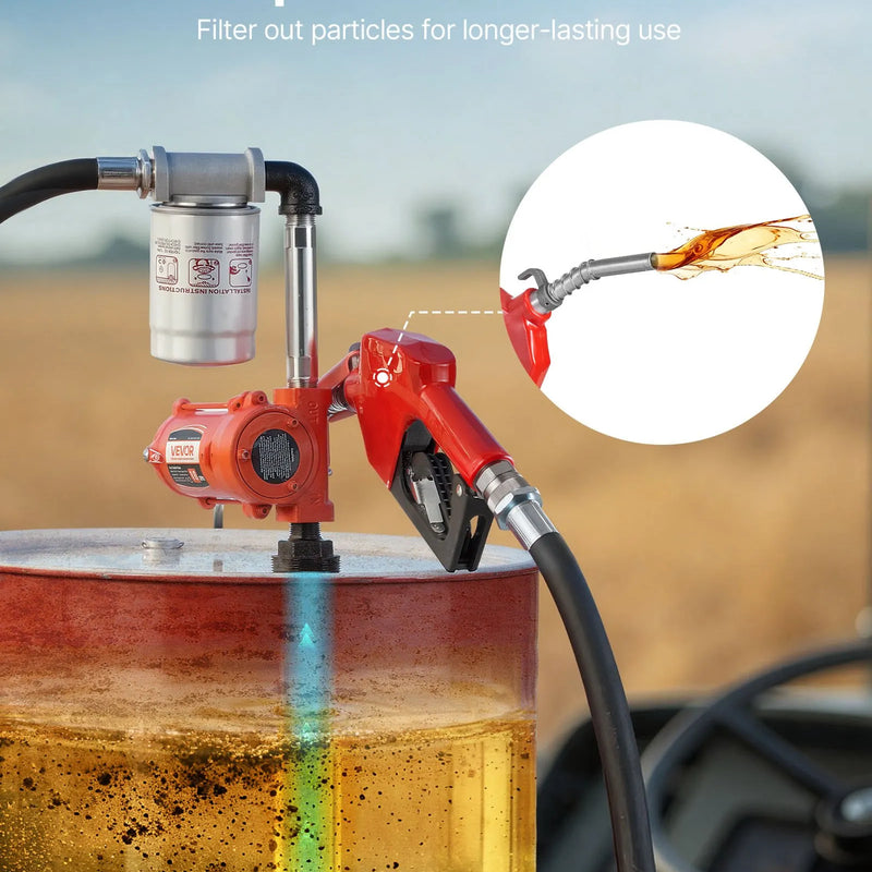 VEVOR degvielas pārsūknēšanas sūknis 12 V DC, 40 L/min, portatīvs dīzeļdegvielas sūkņa komplekts ar automātisku izslēgšanās pistoli, izplūdes šļūteni, pārkaršanas aizsardzību un barošanas kabeli, sprādziendrošs, benzīnam, dīzeļdegvielai un petrolejai