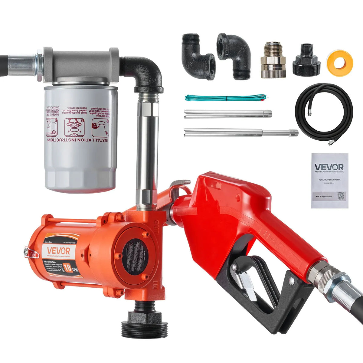 VEVOR degvielas pārsūknēšanas sūknis 12 V DC, 40 L/min, portatīvs dīzeļdegvielas sūkņa komplekts ar automātisku izslēgšanās pistoli, izplūdes šļūteni, pārkaršanas aizsardzību un barošanas kabeli, sprādziendrošs, benzīnam, dīzeļdegvielai un petrolejai - ZEMLETES.LV