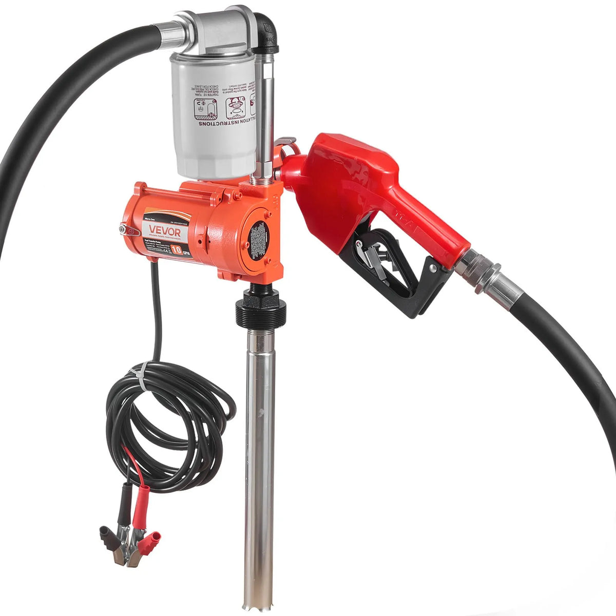 VEVOR degvielas pārsūknēšanas sūknis 12 V DC, 40 L/min, portatīvs dīzeļdegvielas sūkņa komplekts ar automātisku izslēgšanās pistoli, izplūdes šļūteni, pārkaršanas aizsardzību un barošanas kabeli, sprādziendrošs, benzīnam, dīzeļdegvielai un petrolejai - ZEMLETES.LV